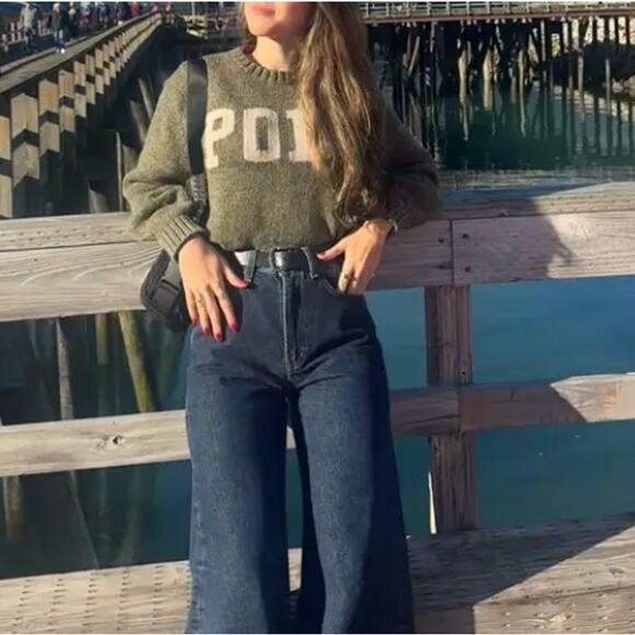 Polo Ralph Lauren Olive Green Logo Sweater LARGE Oversized Cotton Soft Cozy $300 - Picture 7 of 14